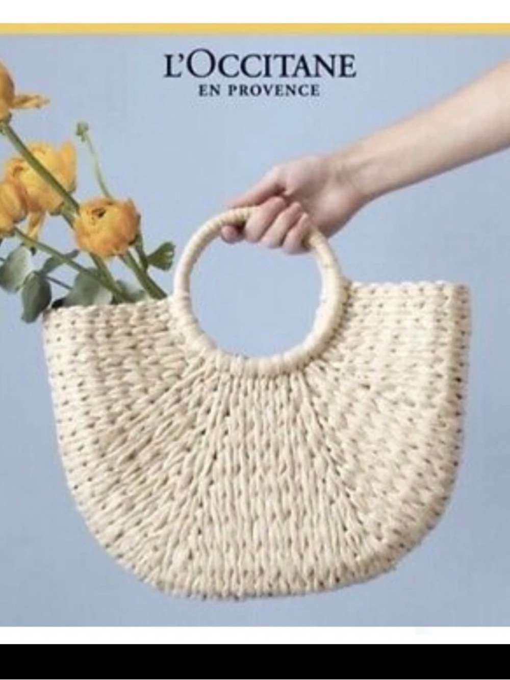 L'Occitane Cream Woven Straw Tote Bag